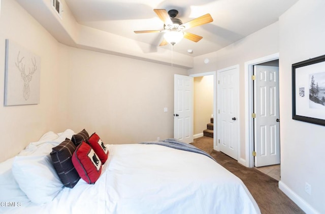 385 Spruce Dr, Lake Arrowhead, CA 92352 - bedroom with carpet floors and a ceiling fan