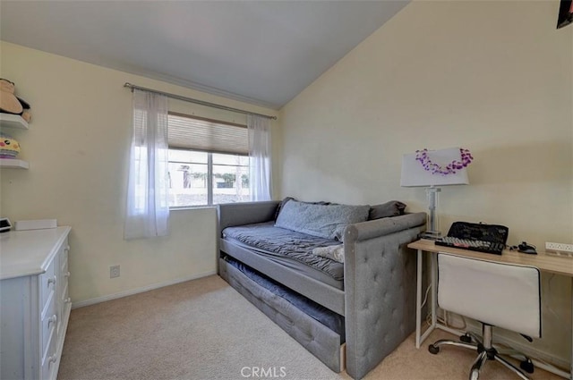 2643 Dietrich Dr, Tustin, CA 92782 - bedroom with light carpet, lofted ceiling, and baseboards