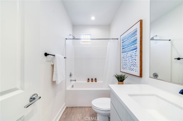196 Episode, Irvine, CA 92618 - full bath featuring shower / bath combo with shower curtain, vanity, wood finished floors, and toilet