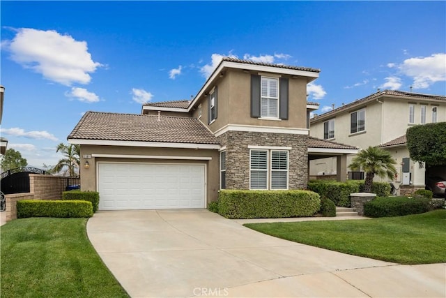 23911 Brio Ct, Valencia, CA 91354 - traditional-style home featuring stucco siding, stone siding, a tiled roof, driveway, and an attached garage