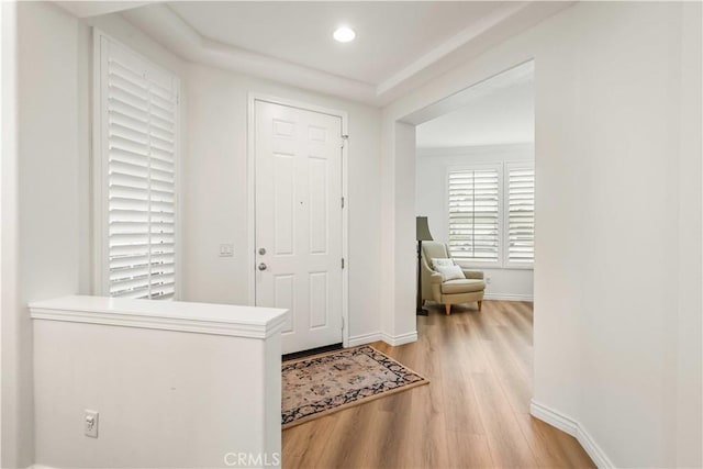 23911 Brio Ct, Valencia, CA 91354 - foyer featuring light wood-style floors, baseboards, and recessed lighting