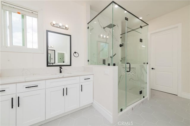 451 Avenida Esplendor, Walnut, CA 91789 - bathroom with tile patterned flooring, a marble finish shower, vanity, and baseboards