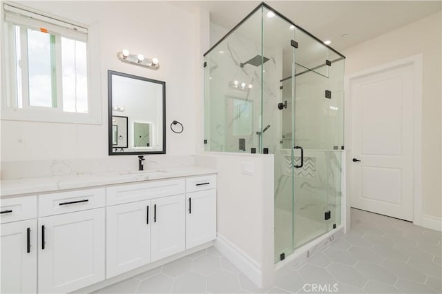 451 Avenida Esplendor, Walnut, CA 91789 - full bathroom featuring vanity, tile patterned flooring, a marble finish shower, and baseboards