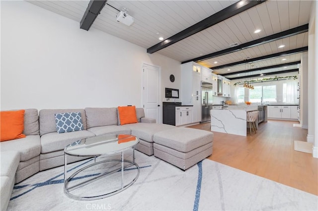 451 Avenida Esplendor, Walnut, CA 91789 - living area featuring light wood finished floors, a wood ceiling with exposed beams, and recessed lighting
