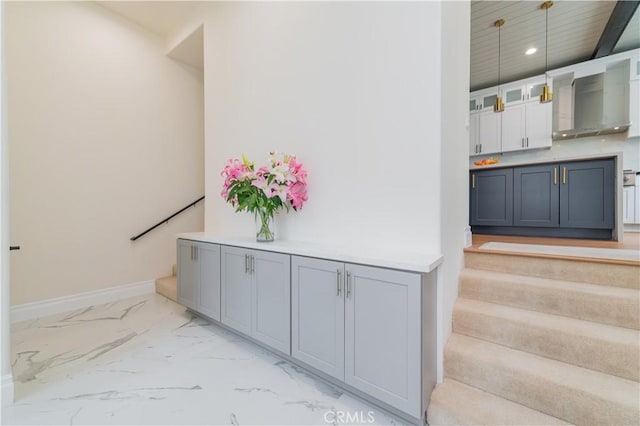 451 Avenida Esplendor, Walnut, CA 91789 - staircase featuring marble look tile flooring, baseboards, and recessed lighting