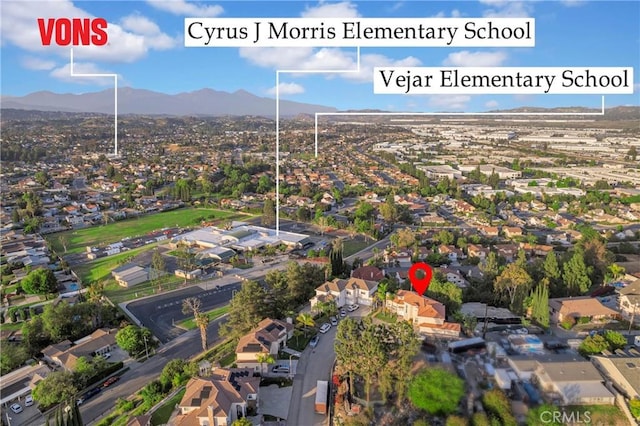 338 Calle Vis, Walnut, CA 91789 - aerial view of property's location with a mountainous background and nearby suburban area