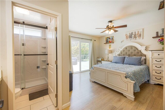 3263 Green Canyon Rd, Fallbrook, CA 92028 - bedroom featuring access to outside, light wood finished floors, ensuite bath, and ceiling fan