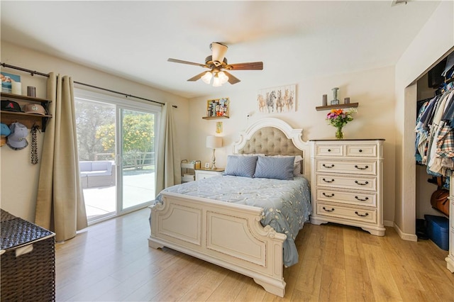 3263 Green Canyon Rd, Fallbrook, CA 92028 - bedroom with access to exterior, light wood-style flooring, and a ceiling fan