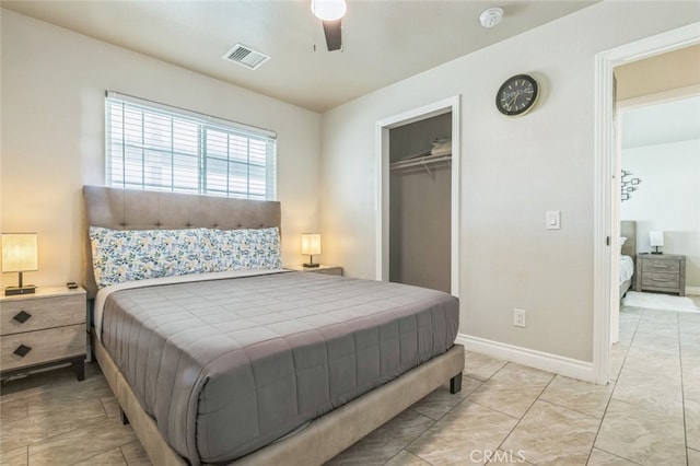 15025 Avenida Ramada, Desert Hot Springs, CA 92240 - bedroom with baseboards, a closet, and a ceiling fan