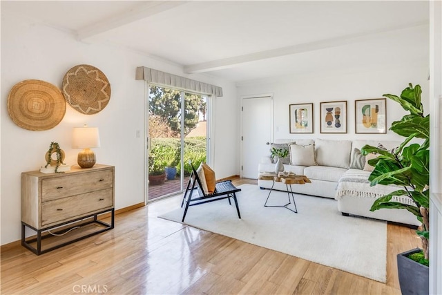 27005 Diamondhead Ln, Rancho Palos Verdes, CA 90275 - living room with beamed ceiling, wood finished floors, and baseboards