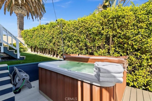 3602 S Walker Ave, San Pedro, CA 90731 - deck featuring a hot tub and stairway