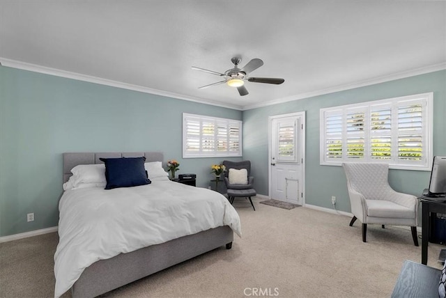 3602 S Walker Ave, San Pedro, CA 90731 - carpeted bedroom with crown molding, baseboards, and ceiling fan