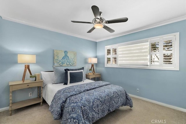 3602 S Walker Ave, San Pedro, CA 90731 - bedroom featuring carpet floors, crown molding, baseboards, and a ceiling fan