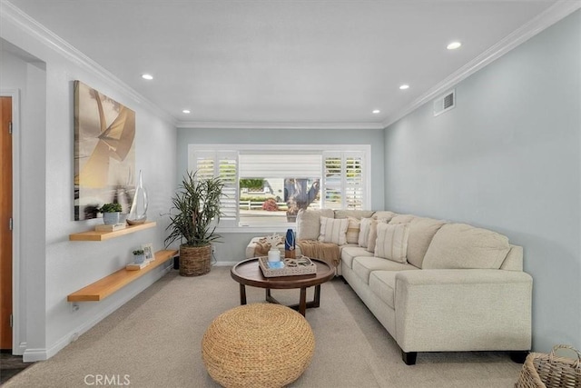 3602 S Walker Ave, San Pedro, CA 90731 - living room with ornamental molding, recessed lighting, carpet flooring, and baseboards