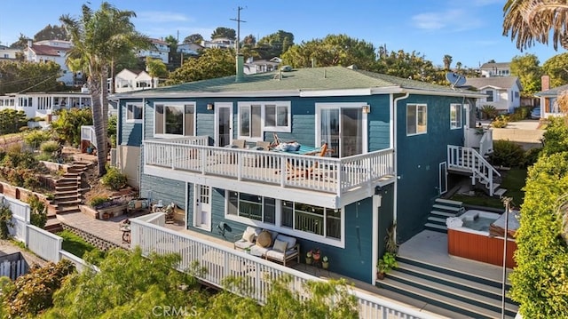 3602 S Walker Ave, San Pedro, CA 90731 - rear view of house featuring stairs, a wooden deck, and an outdoor hangout area