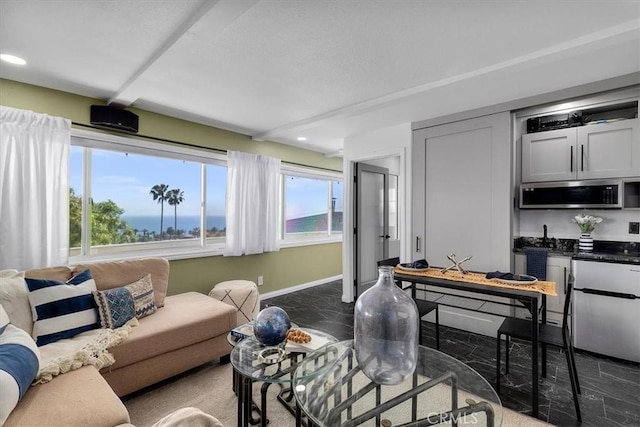 3602 S Walker Ave, San Pedro, CA 90731 - living area featuring baseboards, recessed lighting, and bar