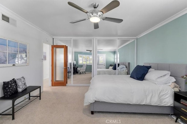 3602 S Walker Ave, San Pedro, CA 90731 - carpeted bedroom featuring crown molding and a ceiling fan