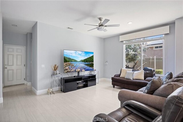 2 Corte Lateuza, Lake Elsinore, CA 92532 - living area featuring a ceiling fan, baseboards, wood finished floors, and recessed lighting
