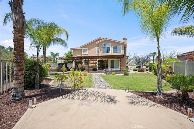2 Corte Lateuza, Lake Elsinore, CA 92532 - rear view of property featuring stucco siding, a chimney, and a porch