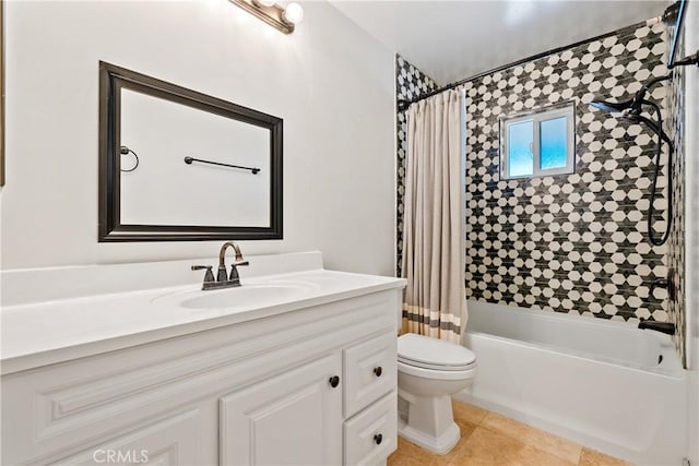 3500 Colima Rd, Atascadero, CA 93422 - bathroom featuring toilet, vanity, shower / tub combo, and tile patterned floors