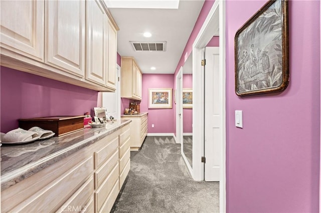 4960 Densmore Ave, Encino, CA 91436 - hall with dark colored carpet, baseboards, and recessed lighting