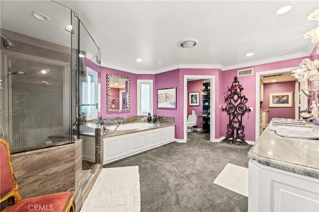 4960 Densmore Ave, Encino, CA 91436 - full bathroom with a shower stall, vanity, toilet, baseboards, and a garden tub