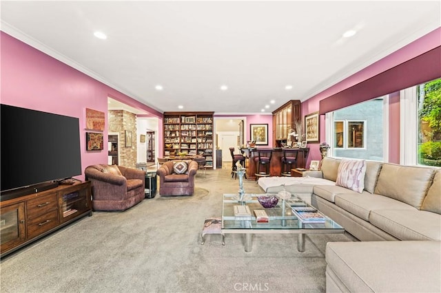 4960 Densmore Ave, Encino, CA 91436 - carpeted living room with ornamental molding and recessed lighting