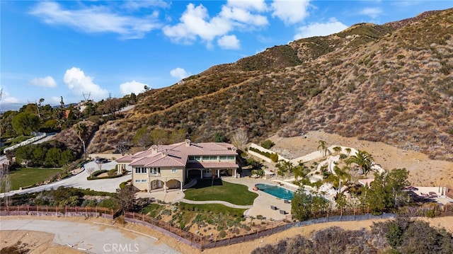 475 W 26th St, Upland, CA 91784 - aerial view of property and surrounding area with mountains and a pool area