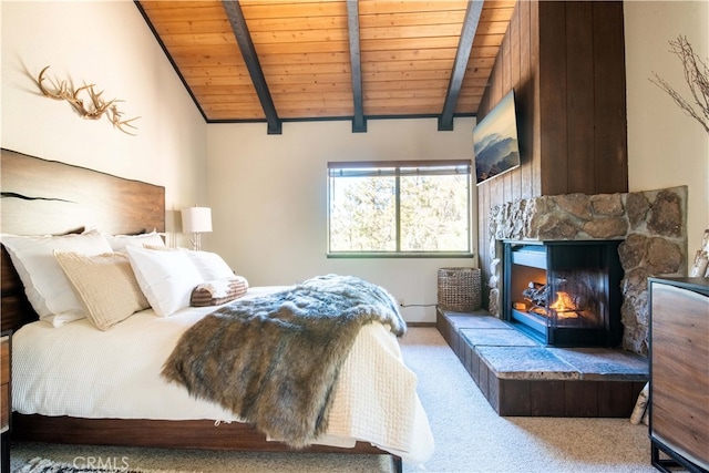 43620 Colusa Dr, Big Bear Lake, CA 92315 - bedroom featuring wood ceiling and carpet flooring