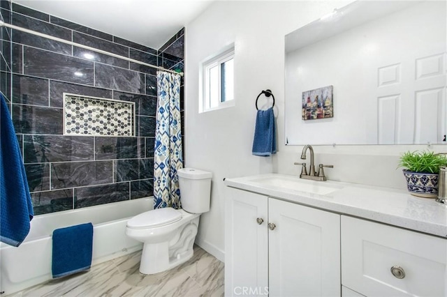 14907 S Raymond Ave, Gardena, CA 90247 - bathroom featuring marble finish flooring, toilet, shower / bath combo, vanity, and baseboards