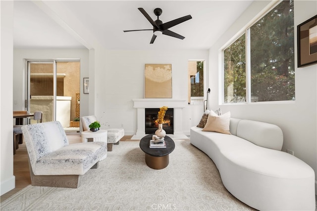 59 Cape Victoria, Aliso Viejo, CA 92656 - living area with a ceiling fan and a glass covered fireplace