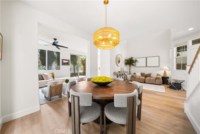 59 Cape Victoria, Aliso Viejo, CA 92656 - dining area with plenty of natural light, light wood-style flooring, stairway, and a ceiling fan