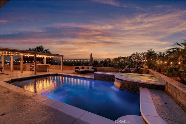 2546 N Orange Hill Ln, Orange, CA 92867 - view of pool featuring a patio area, an outdoor kitchen, a pool with connected hot tub, outdoor lounge area, and an outdoor bar