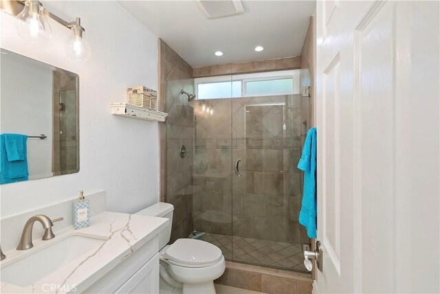 2546 N Orange Hill Ln, Orange, CA 92867 - full bathroom featuring a shower stall, toilet, vanity, and recessed lighting