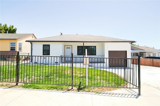 1336 W 118th St, Los Angeles, CA 90044 - view of front of house with a garage, driveway, stucco siding, a shingled roof, and covered porch