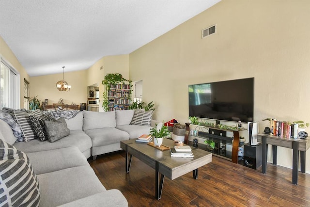 2610 Hillridge Ln, Spring Valley, CA 91977 - living area featuring a chandelier, wood finished floors, and vaulted ceiling