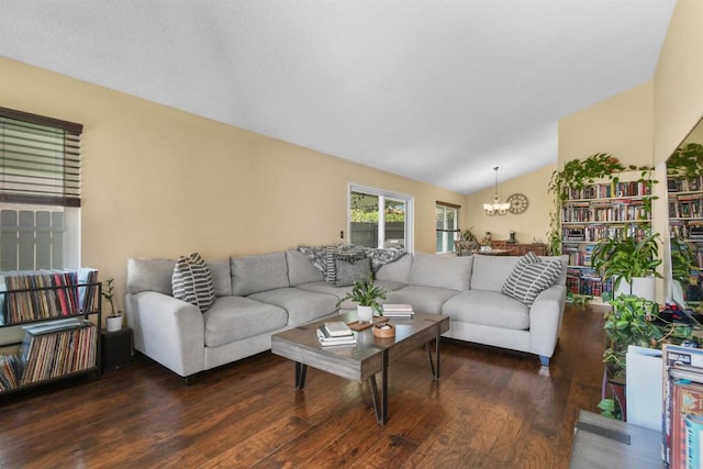 2610 Hillridge Ln, Spring Valley, CA 91977 - living area featuring wood finished floors, a chandelier, and lofted ceiling