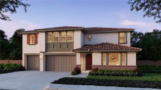 1381 Amanda Gln S, Escondido, CA 92025 - mediterranean / spanish house with an attached garage, stucco siding, brick siding, and concrete driveway