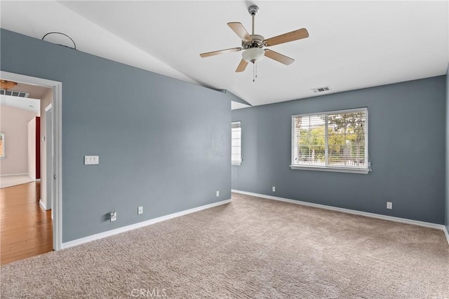 448 Grove Ln, Nipomo, CA 93444 - empty room with ceiling fan, vaulted ceiling, baseboards, and carpet floors