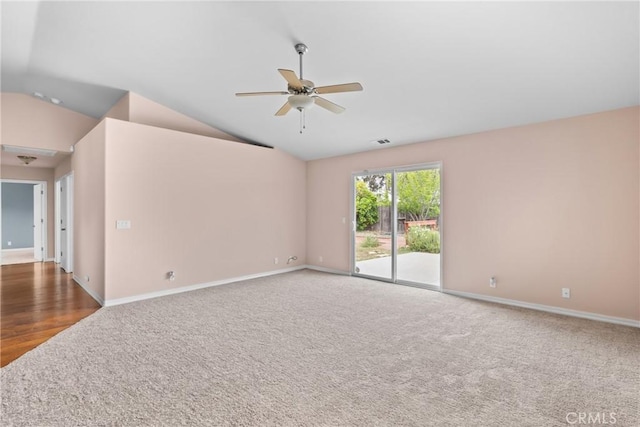 448 Grove Ln, Nipomo, CA 93444 - empty room with carpet flooring, lofted ceiling, ceiling fan, and baseboards
