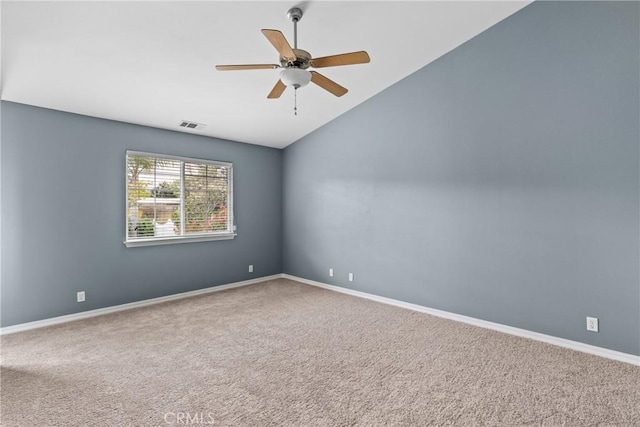 448 Grove Ln, Nipomo, CA 93444 - carpeted spare room with vaulted ceiling, a ceiling fan, and baseboards