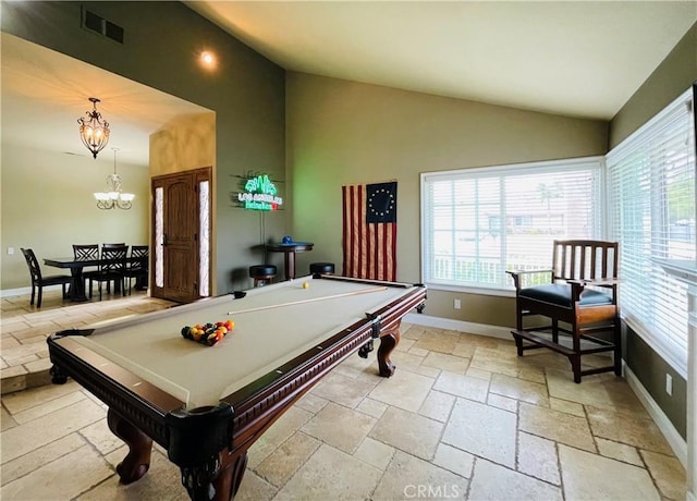 10061 Cozycroft Ave, Chatsworth, CA 91311 - recreation room with stone tile floors, healthy amount of natural light, billiards, and high vaulted ceiling