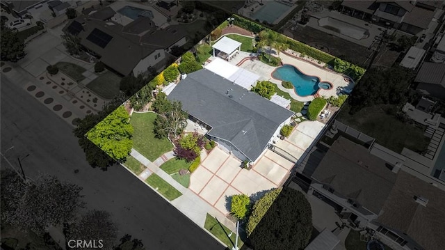aerial view of a pool area