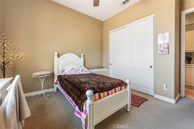 7940 Choi Dr, Riverside, CA 92506 - bedroom with light colored carpet, baseboards, a closet, and ceiling fan