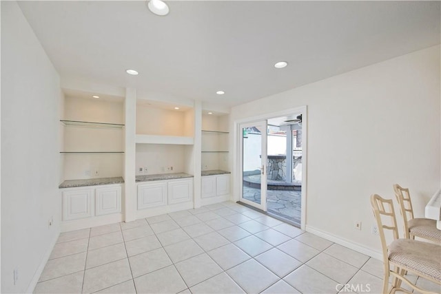 9788 Balaton St, Rancho Cucamonga, CA 91737 - unfurnished dining area with light tile patterned flooring, recessed lighting, and built in shelves