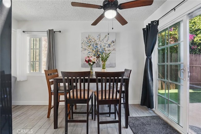 13722 Cerise Ave, Hawthorne, CA 90250 - dining area with a textured ceiling, plenty of natural light, wood finished floors, and ceiling fan