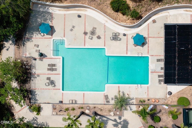 view from above of property with a pool