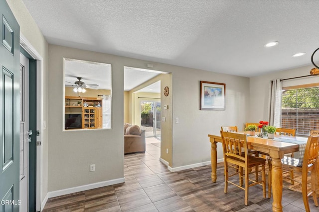 2024 Green Ridge Cir, Lompoc, CA 93436 - dining space featuring a textured ceiling, healthy amount of natural light, recessed lighting, and a ceiling fan