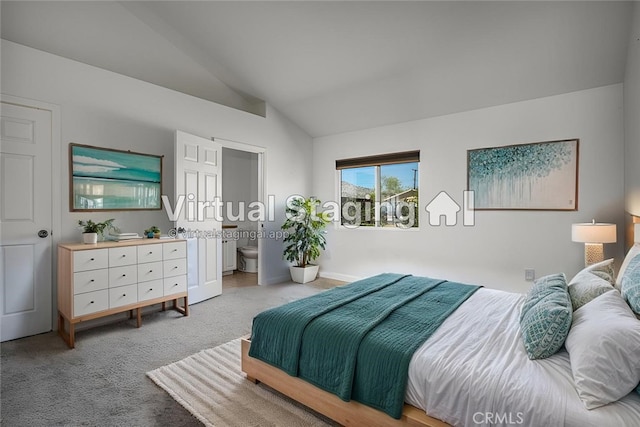 6649 Pine Spring Ave Unit 29, Palms, CA 92277 - carpeted bedroom featuring lofted ceiling and ensuite bath