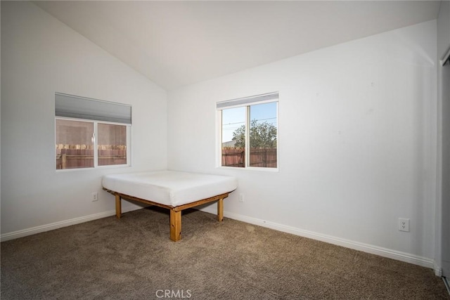 6649 Pine Spring Ave Unit 29, Palms, CA 92277 - unfurnished bedroom with lofted ceiling, carpet, and baseboards